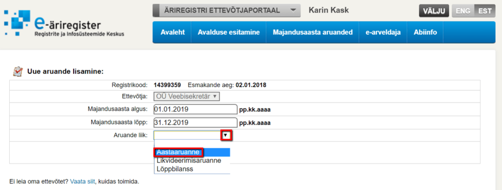 majandusaasta aruande koostamine aruande liik